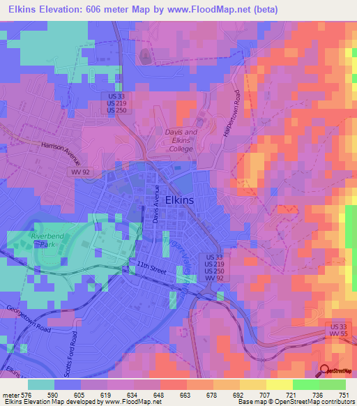 Elkins,US Elevation Map