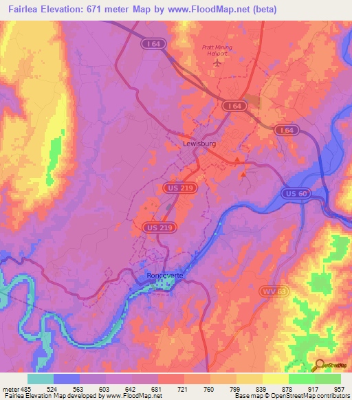 Fairlea,US Elevation Map