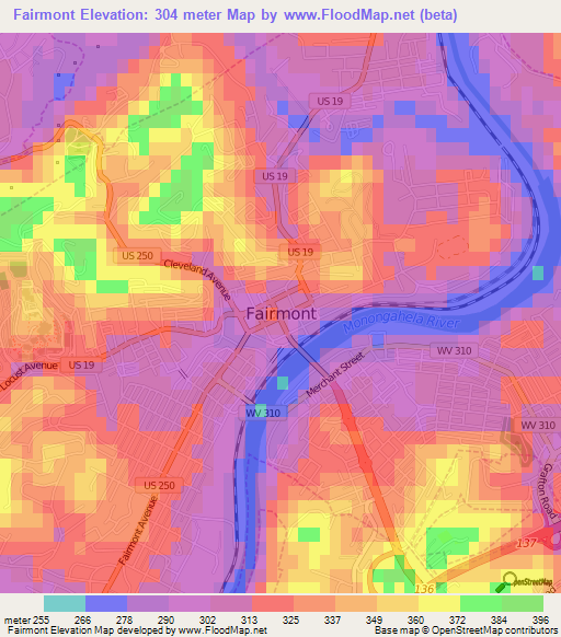 Fairmont,US Elevation Map