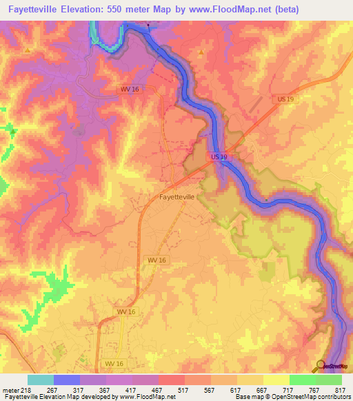 Fayetteville,US Elevation Map