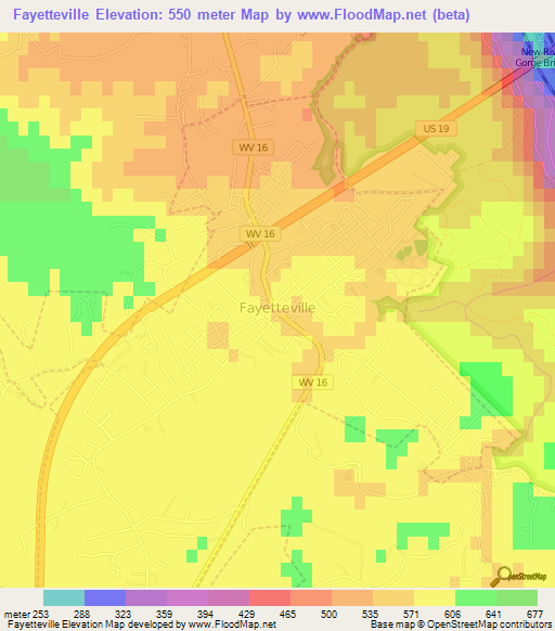 Fayetteville,US Elevation Map