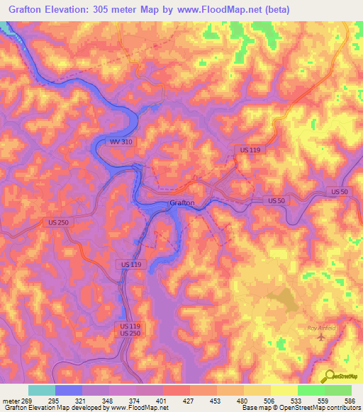 Grafton,US Elevation Map