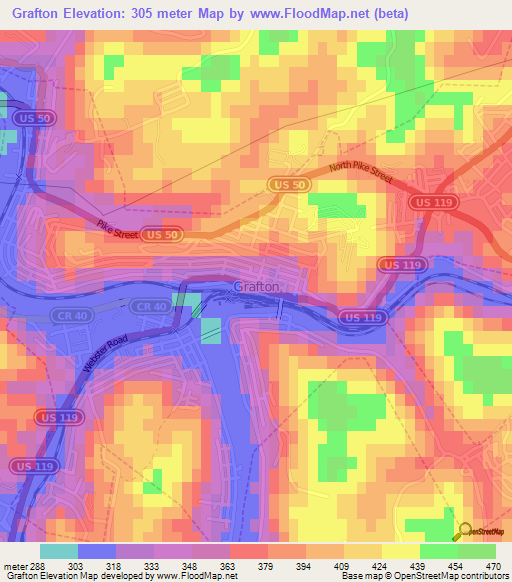 Grafton,US Elevation Map