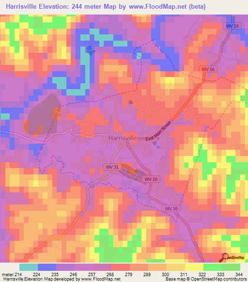 Harrisville,US Elevation Map