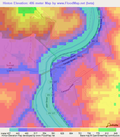 Hinton,US Elevation Map