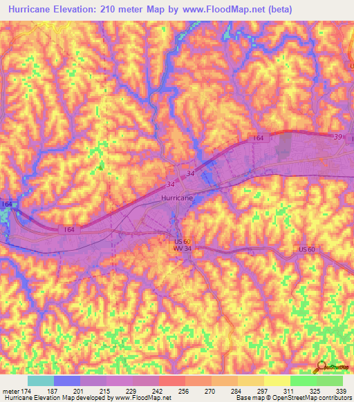 Hurricane,US Elevation Map