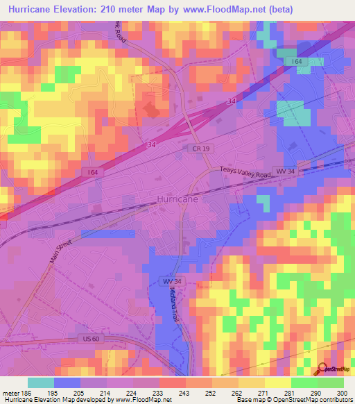 Hurricane,US Elevation Map