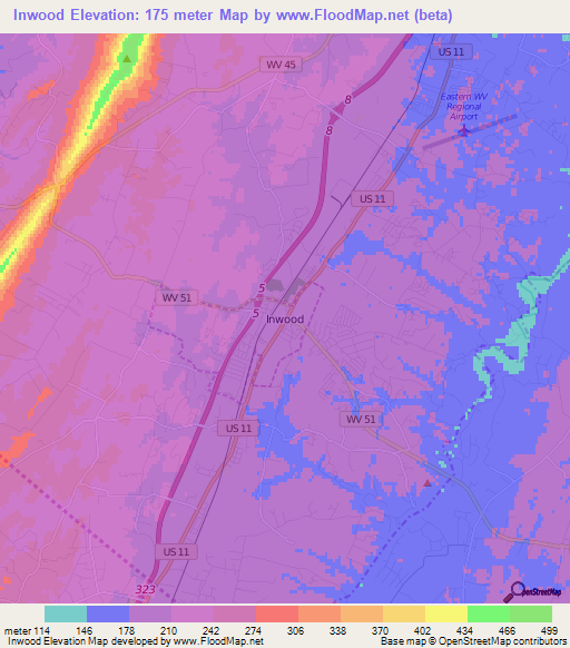 Inwood,US Elevation Map