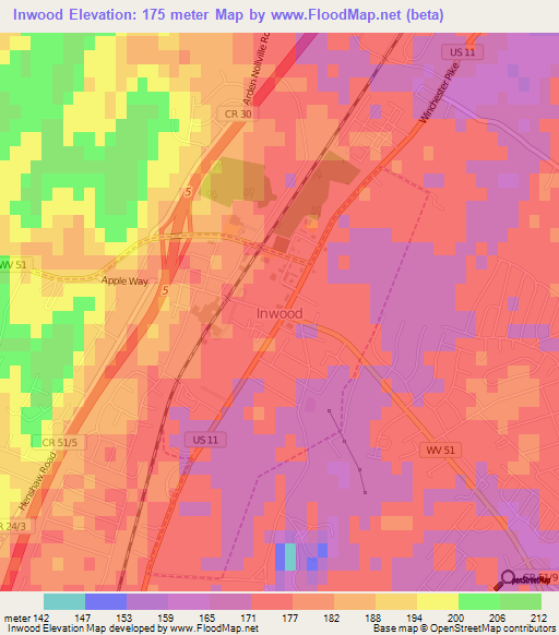 Inwood,US Elevation Map