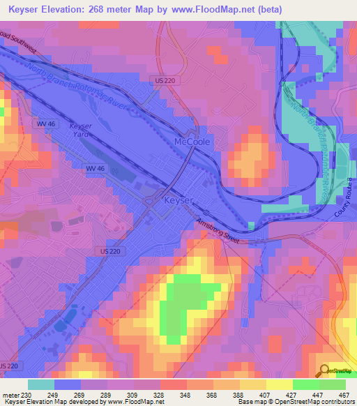 Keyser,US Elevation Map