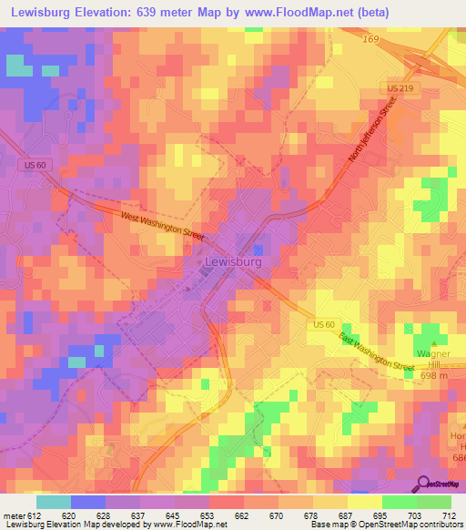 Lewisburg,US Elevation Map