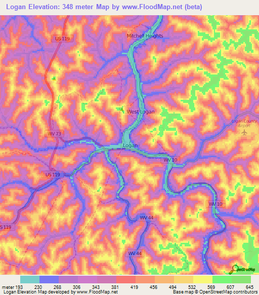 Logan,US Elevation Map