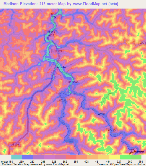 Madison,US Elevation Map