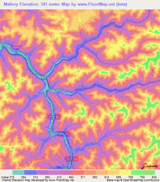 Mallory,US Elevation Map