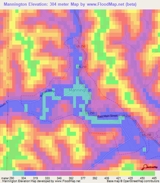 Mannington,US Elevation Map