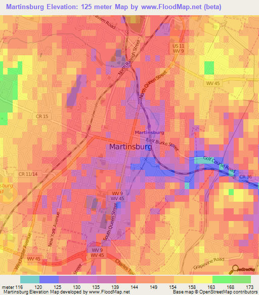 Martinsburg,US Elevation Map