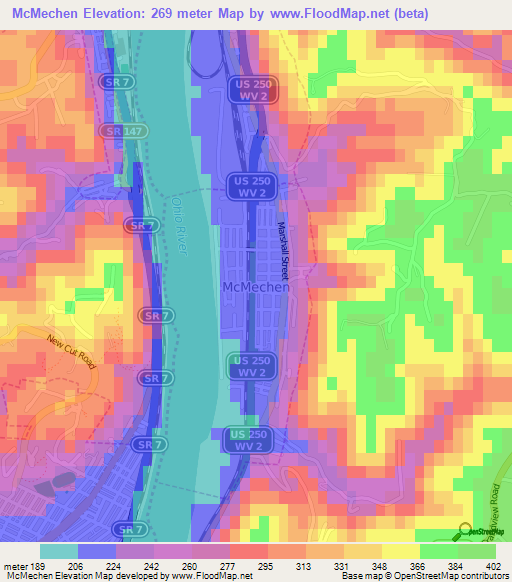 McMechen,US Elevation Map