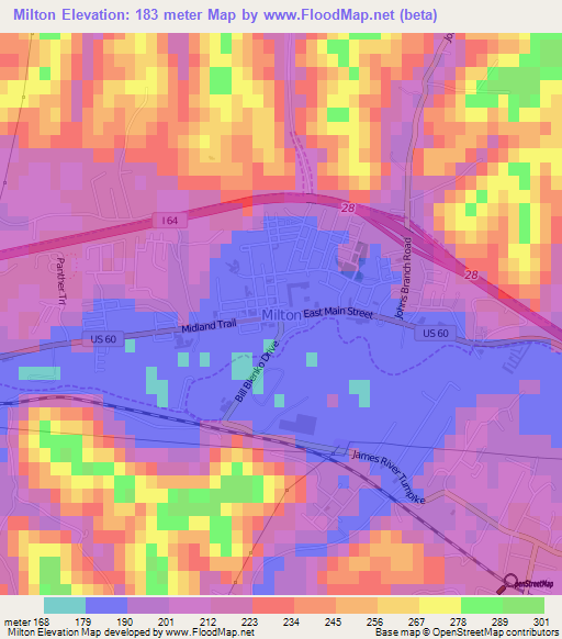 Milton,US Elevation Map