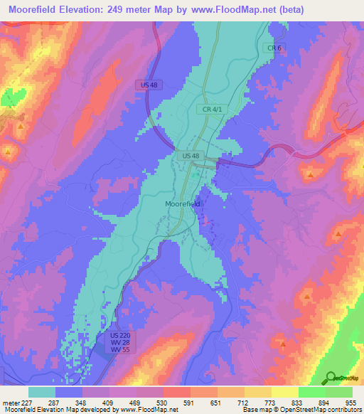 Moorefield,US Elevation Map