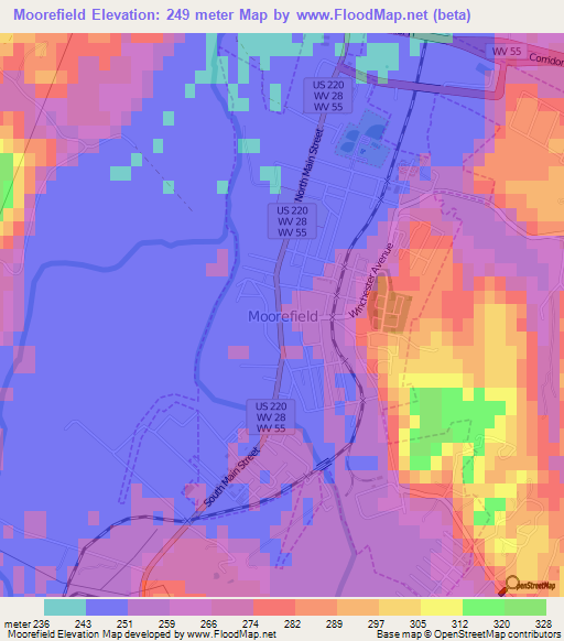 Moorefield,US Elevation Map