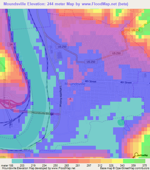 Moundsville,US Elevation Map