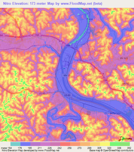 Nitro,US Elevation Map