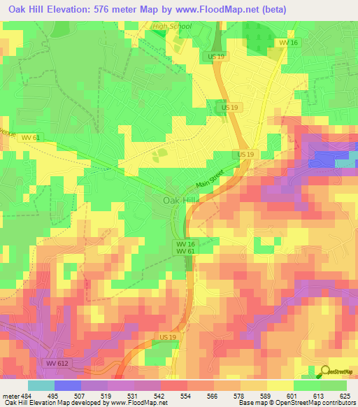 Oak Hill,US Elevation Map