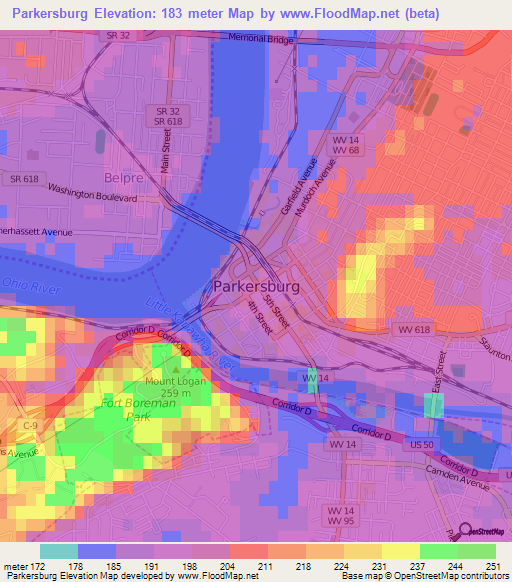 Parkersburg,US Elevation Map