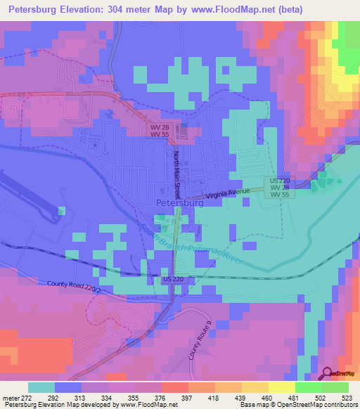 Petersburg,US Elevation Map