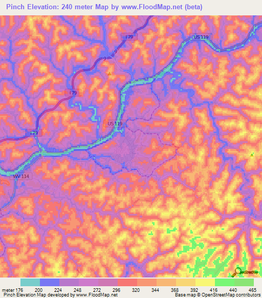 Pinch,US Elevation Map