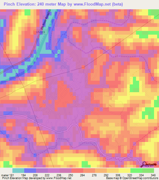 Pinch,US Elevation Map