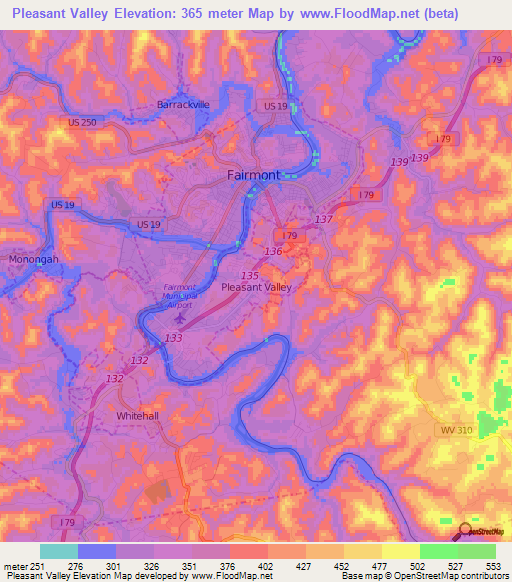 Pleasant Valley,US Elevation Map