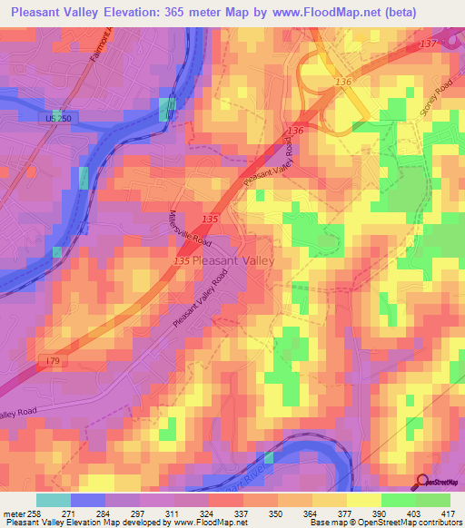 Pleasant Valley,US Elevation Map