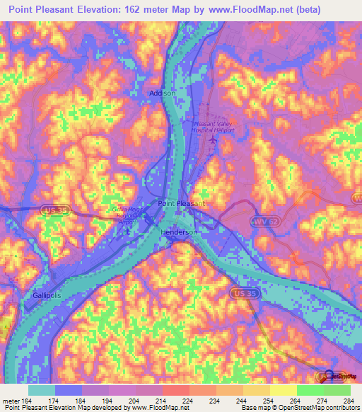 Point Pleasant,US Elevation Map