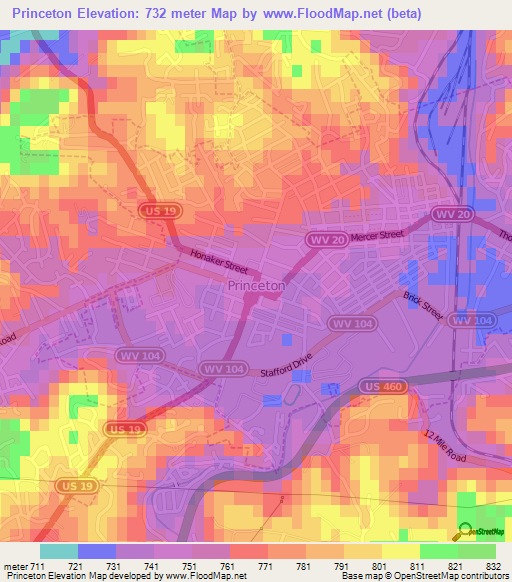 Princeton,US Elevation Map