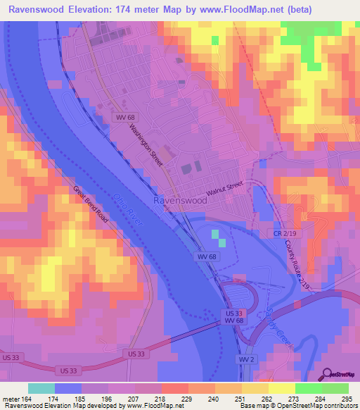 Ravenswood,US Elevation Map