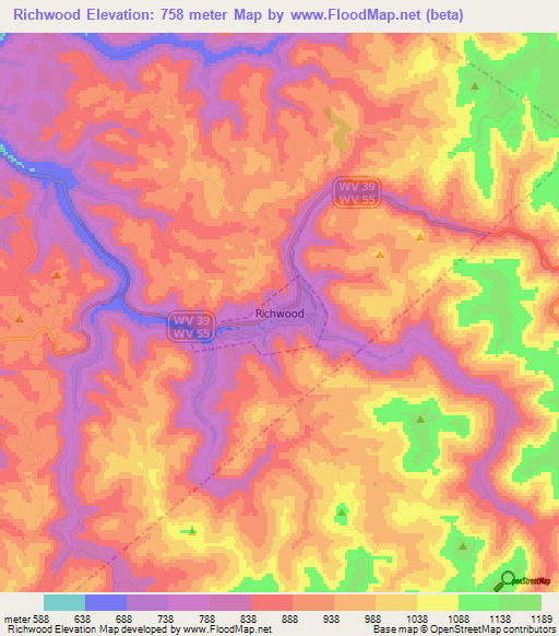 Richwood,US Elevation Map