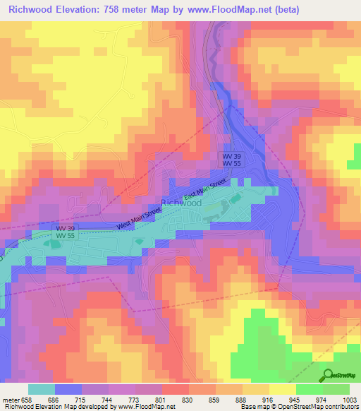 Richwood,US Elevation Map