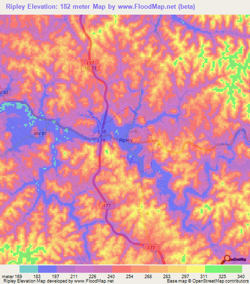 Ripley,US Elevation Map