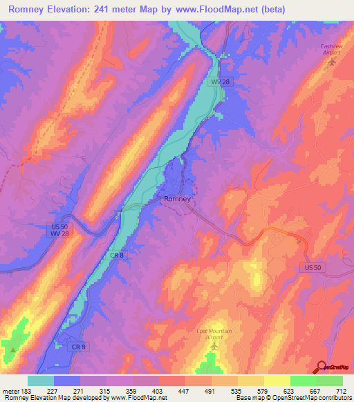 Romney,US Elevation Map