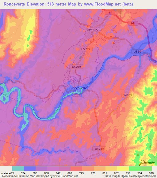 Ronceverte,US Elevation Map