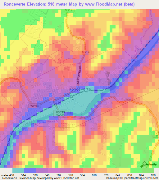 Ronceverte,US Elevation Map