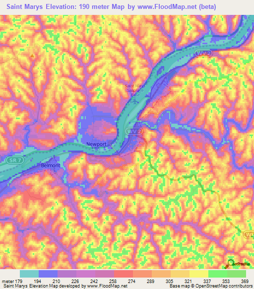 Saint Marys,US Elevation Map