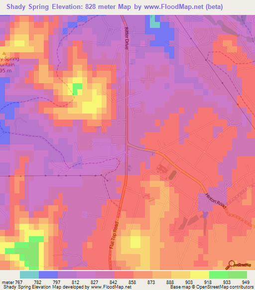 Shady Spring,US Elevation Map