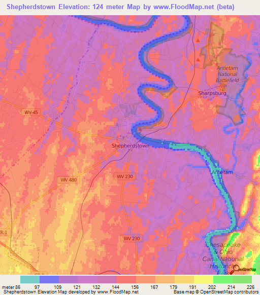 Shepherdstown,US Elevation Map