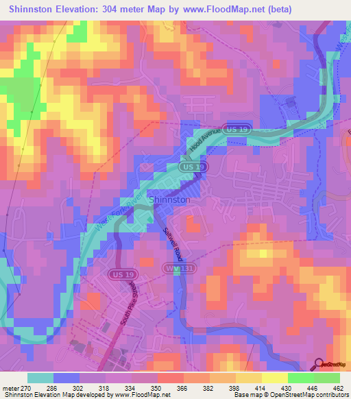 Shinnston,US Elevation Map