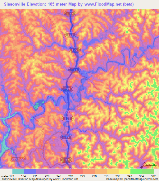 Sissonville,US Elevation Map