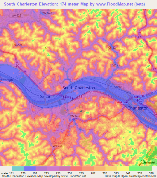 South Charleston,US Elevation Map