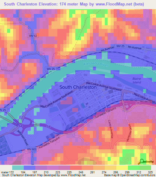 South Charleston,US Elevation Map