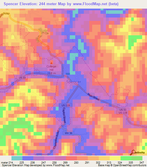 Spencer,US Elevation Map